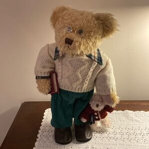 Vintage Christmas Teddy Bear 18” Standing with Book & Baby Creative Design